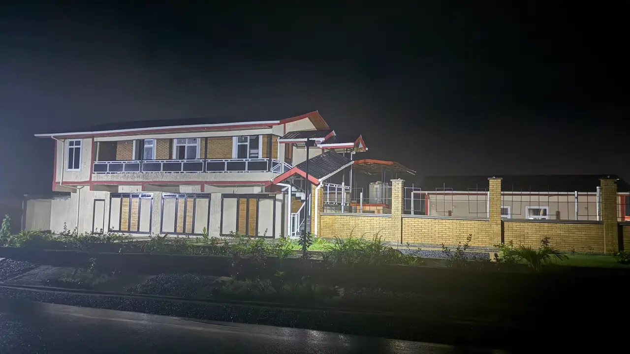The Eco-Living Oasis buildings at Kent at night